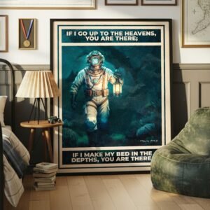 Alternative view of Psalm 139:8 Vintage Diver Illustration (Digital Download)