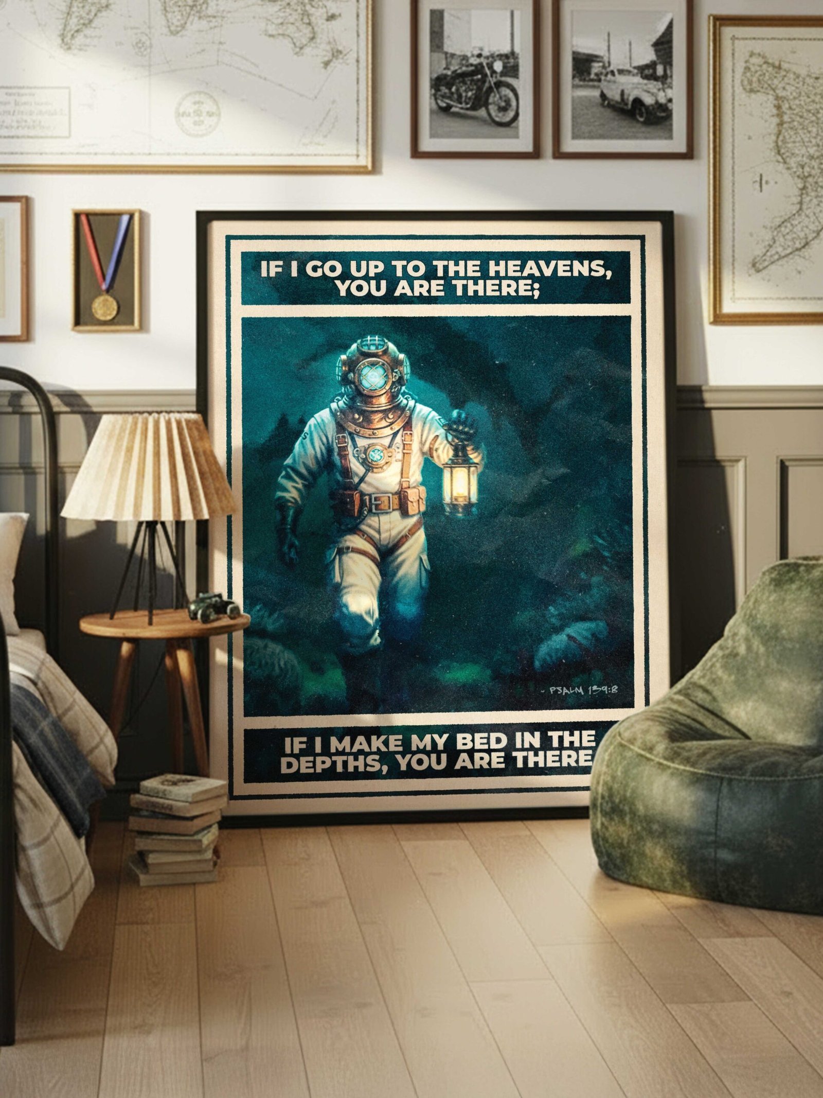 Psalm 139:8 Vintage Diver Illustration (Digital Download) - Image 2