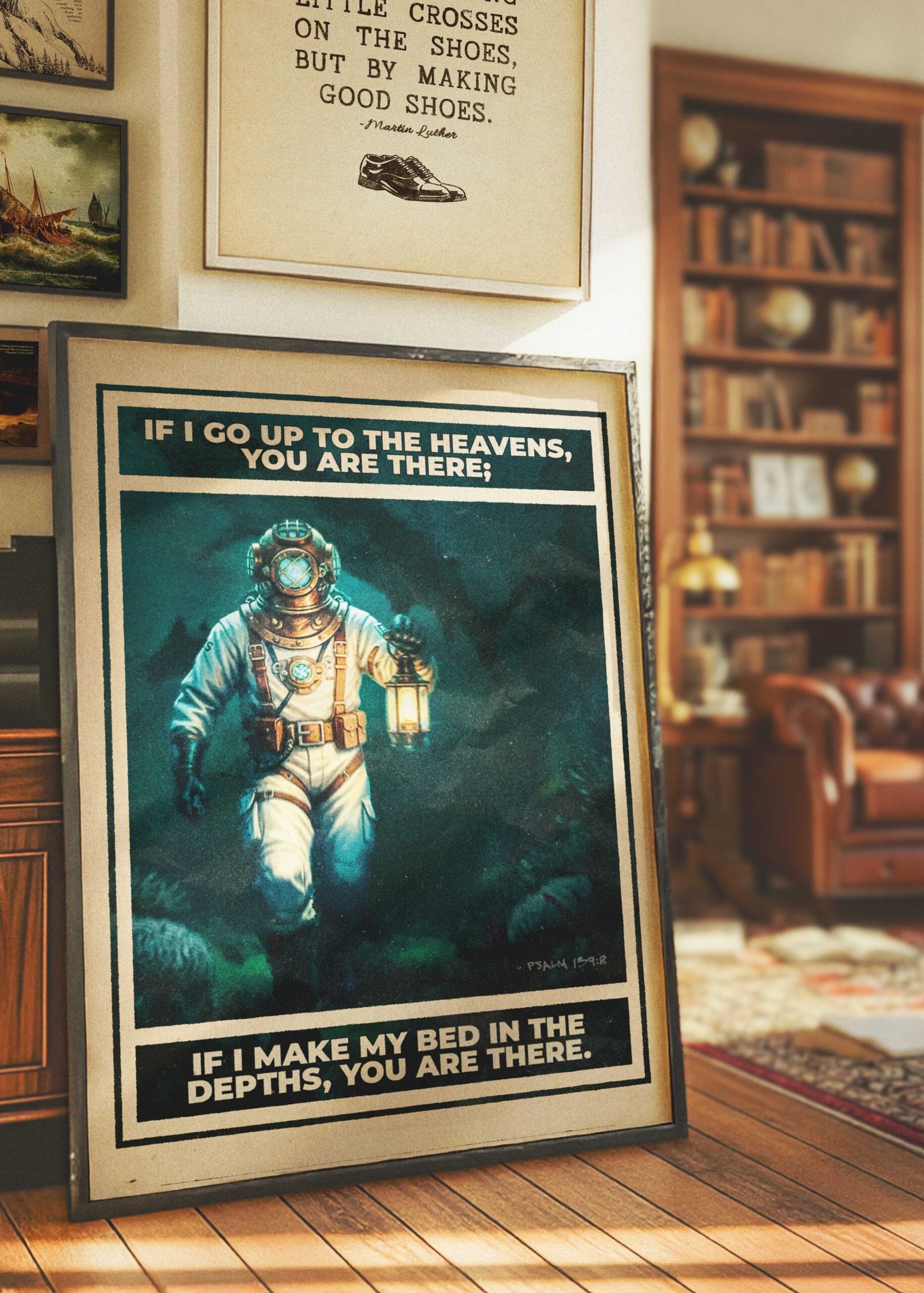 Psalm 139:8 Vintage Diver Illustration (Digital Download) - Image 3