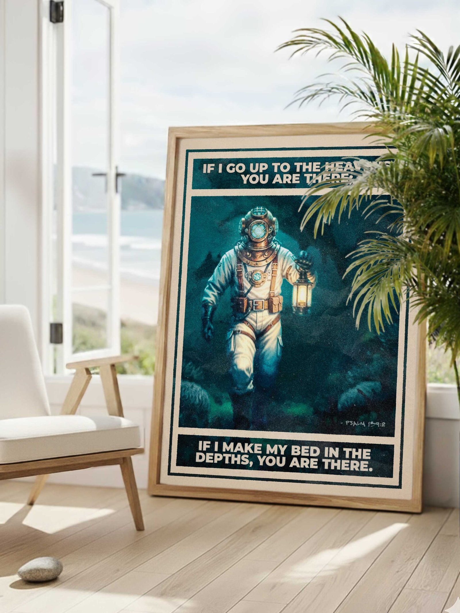 Psalm 139:8 Vintage Diver Illustration (Digital Download)