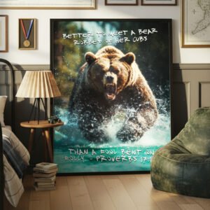 Christian Bible Verse Boys Room Vintage Wall Art Print Home & Office Décor "Better to Meet a Bear" Proverbs 17:12 (Digital Download)