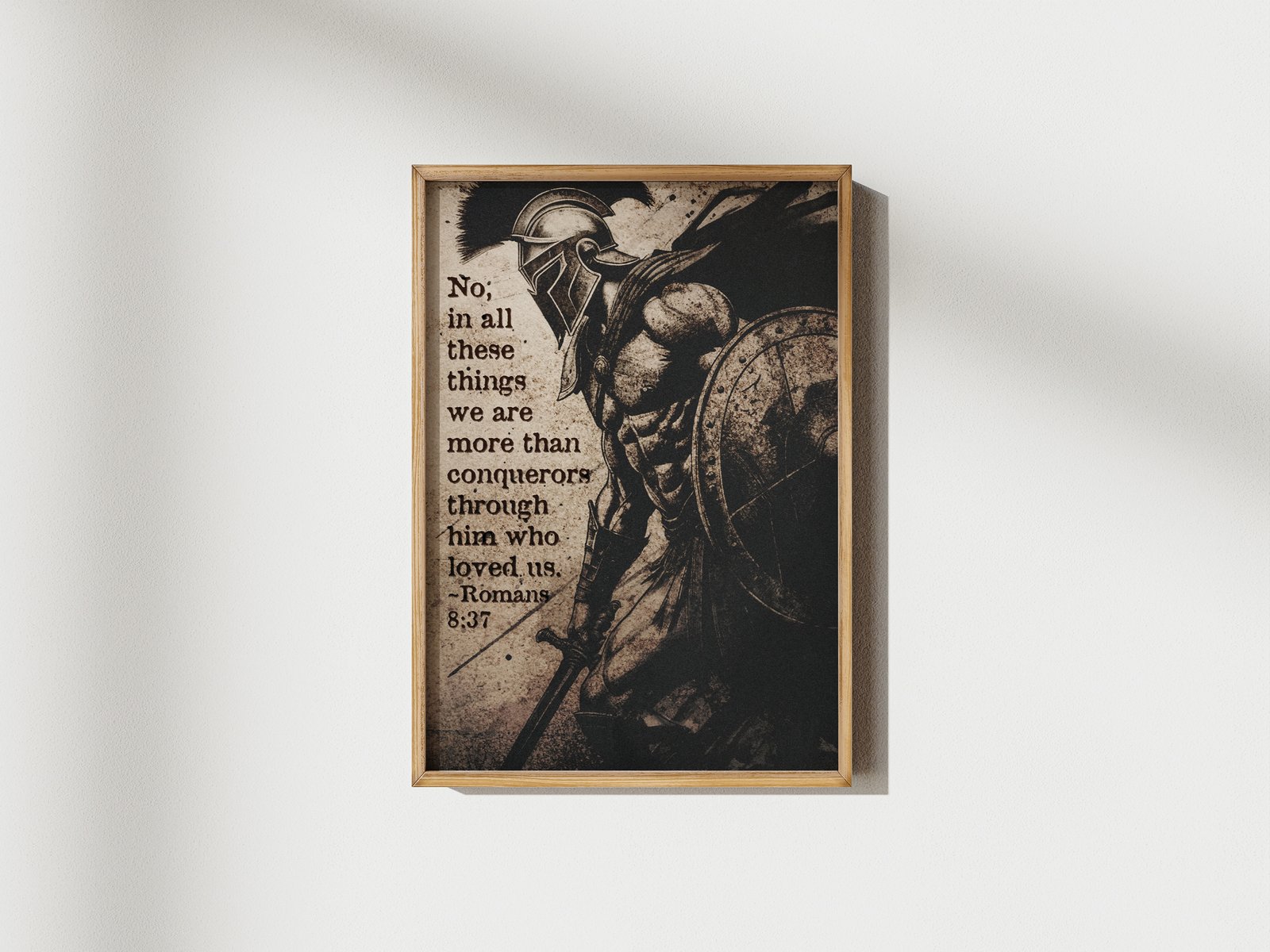Romans 8:37 Bible Verse Art Conqueror Spartan Warrior Digital Print Instant Download Moody Vintage Christian Wall Art for Men - Image 2