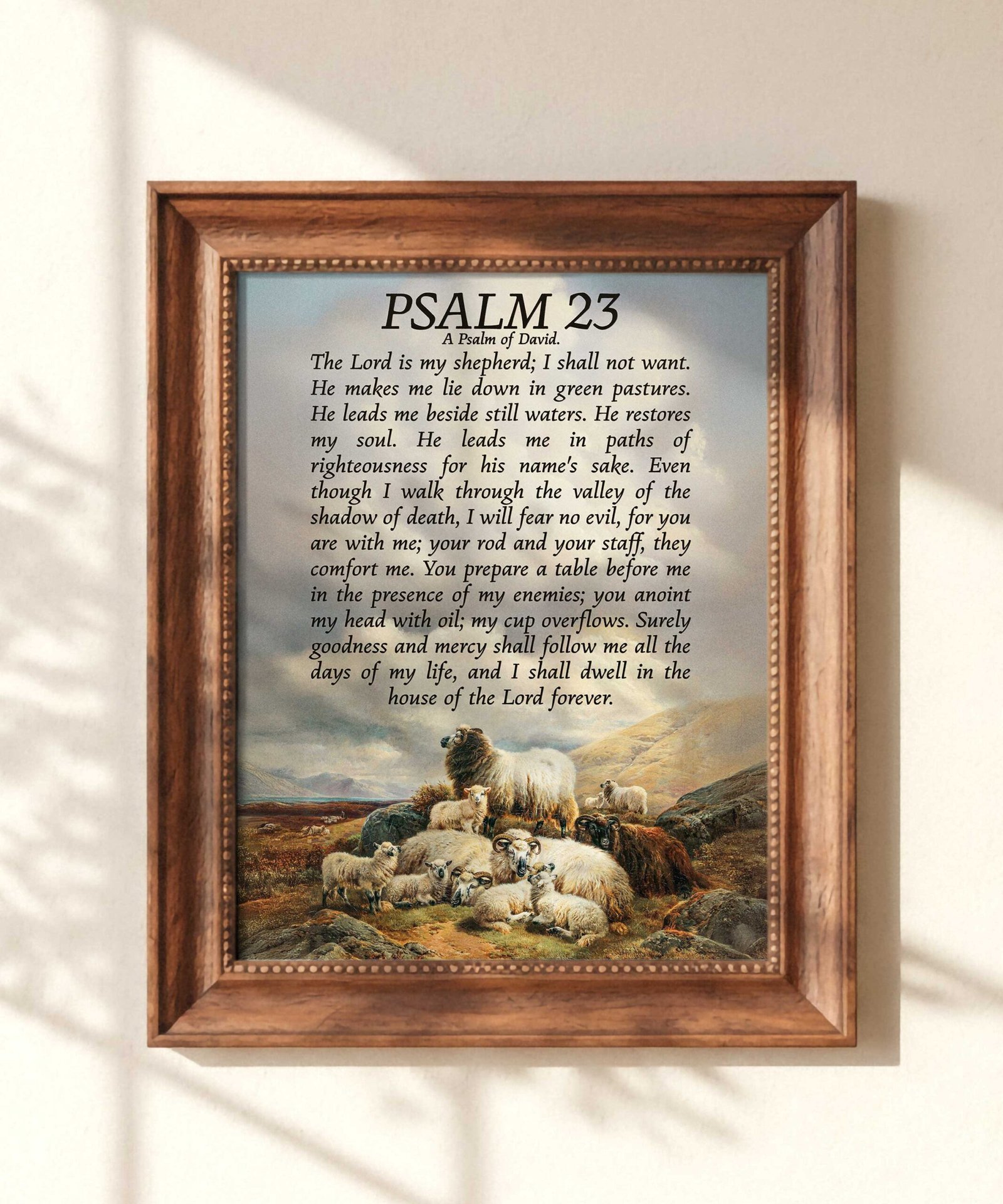 Psalm 23 Vintage Sheep Painting: Christian Wall Art Print (Digital Download)