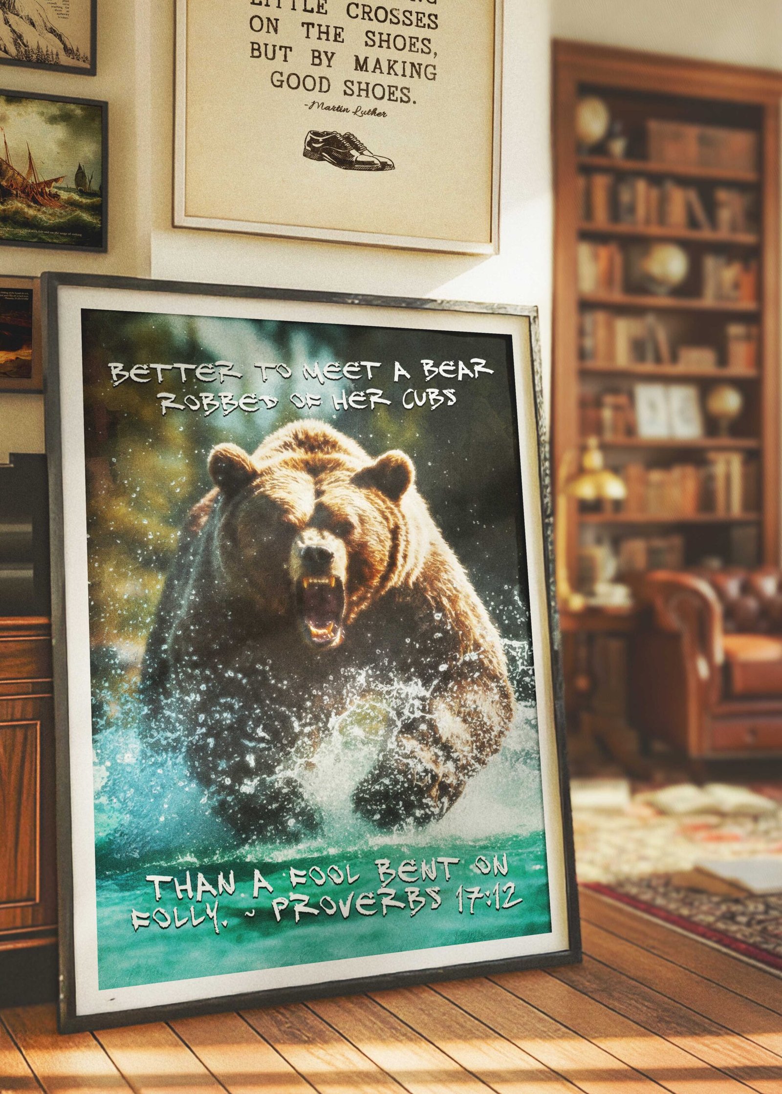 Christian Bible Verse Boys Room Vintage Wall Art Print Home & Office Décor "Better to Meet a Bear" Proverbs 17:12 (Digital Download) - Image 2