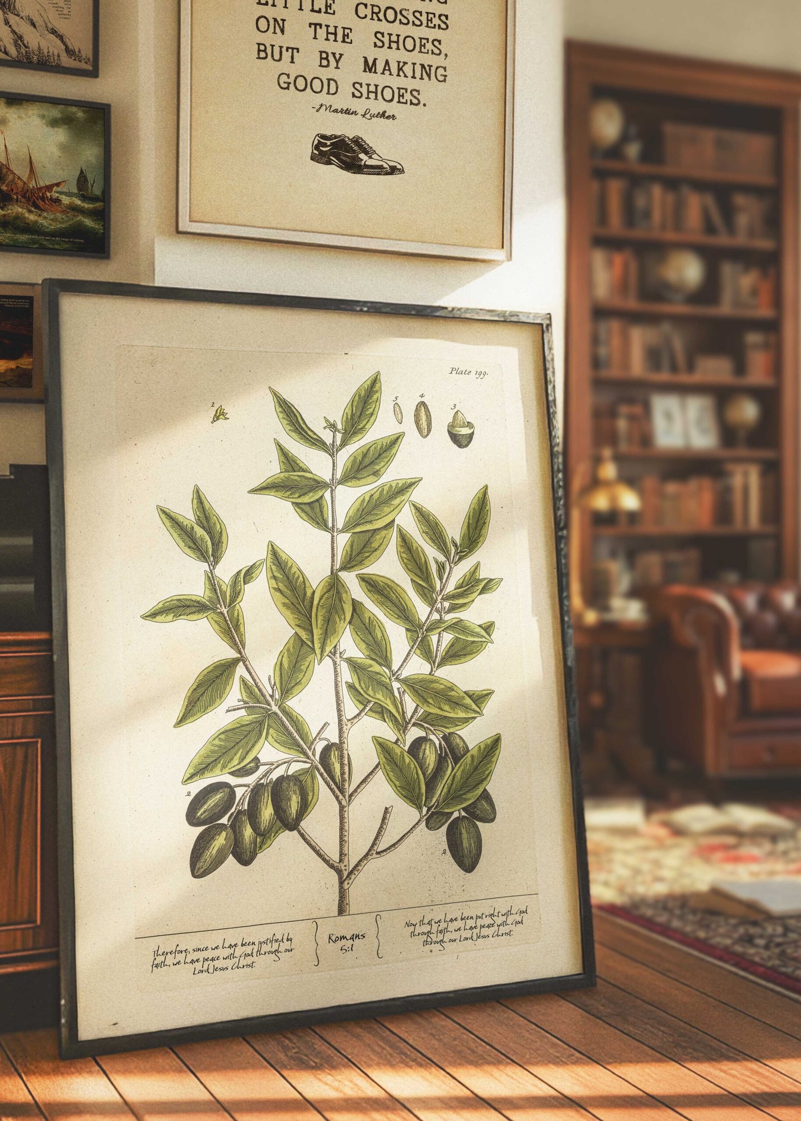 Christian Wall Art Vintage Print of Olive Branch with Romans 5:1 (Digital Download) - Image 3