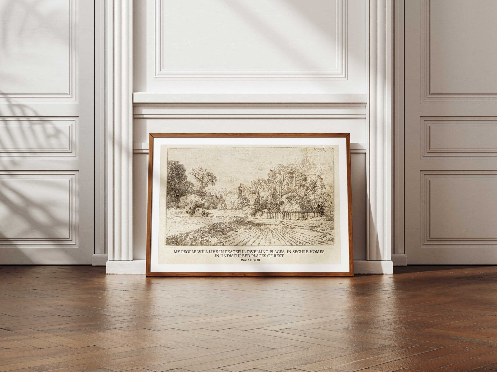 Christian Wall Art Peaceful Dwelling Places Vintage Drawing Printable Art (Digital Download)