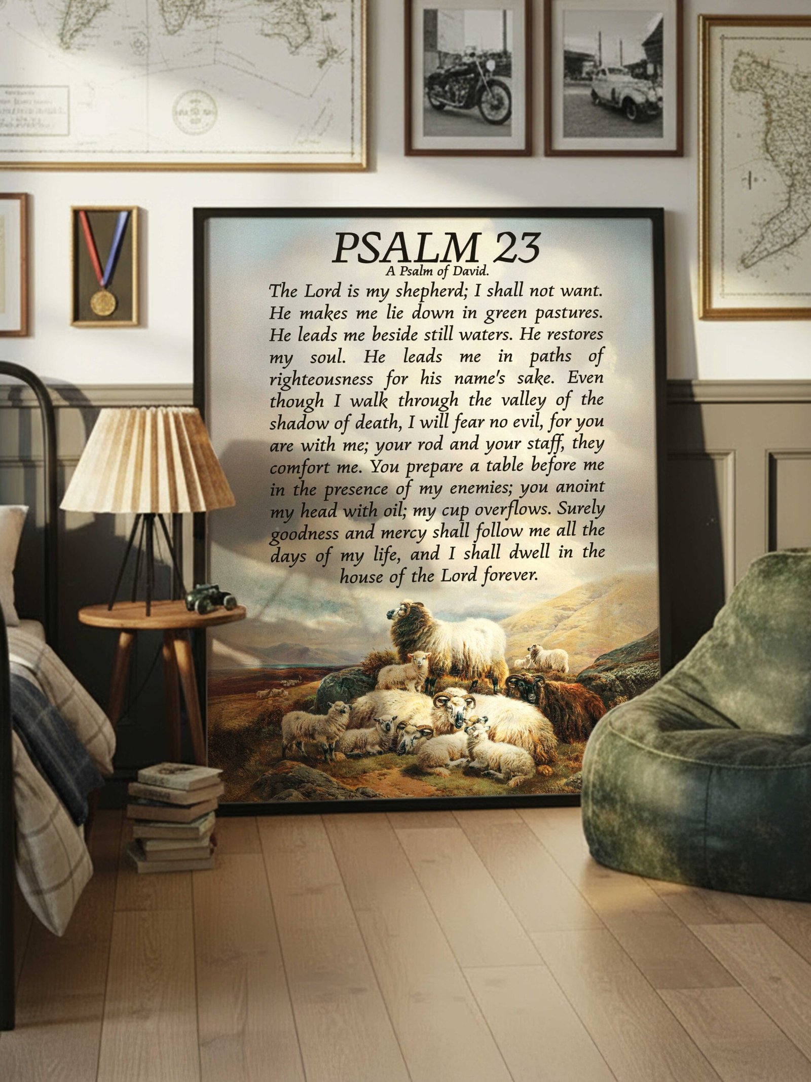Psalm 23 Vintage Sheep Painting: Christian Wall Art Print (Digital Download) - Image 4