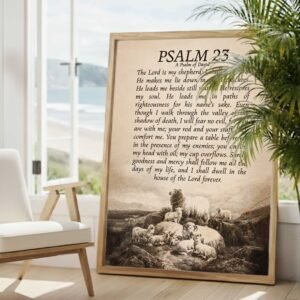 Alternative view of Psalm 23 Wall Art Vintage Sheep Christian Wall Art for Home or Office (Digital Download)