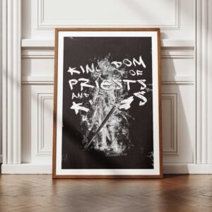 Knight Holding Sword Kingdom of Priests and Kings Revelation 5:10 Bold Distressed Christian Wall Art Printable Download