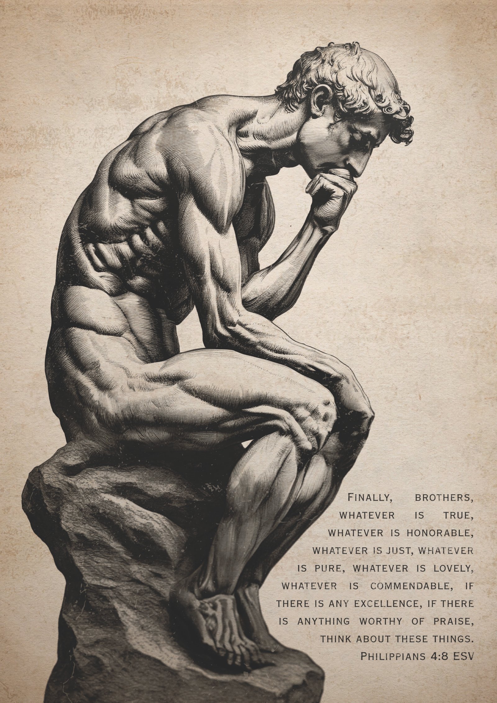 Philippians 4:8 Masculine Vintage Bible Verse Digital Print Christian Antique Wall Art 'The Thinker' Downloadable Printable Wall Decor - Image 4
