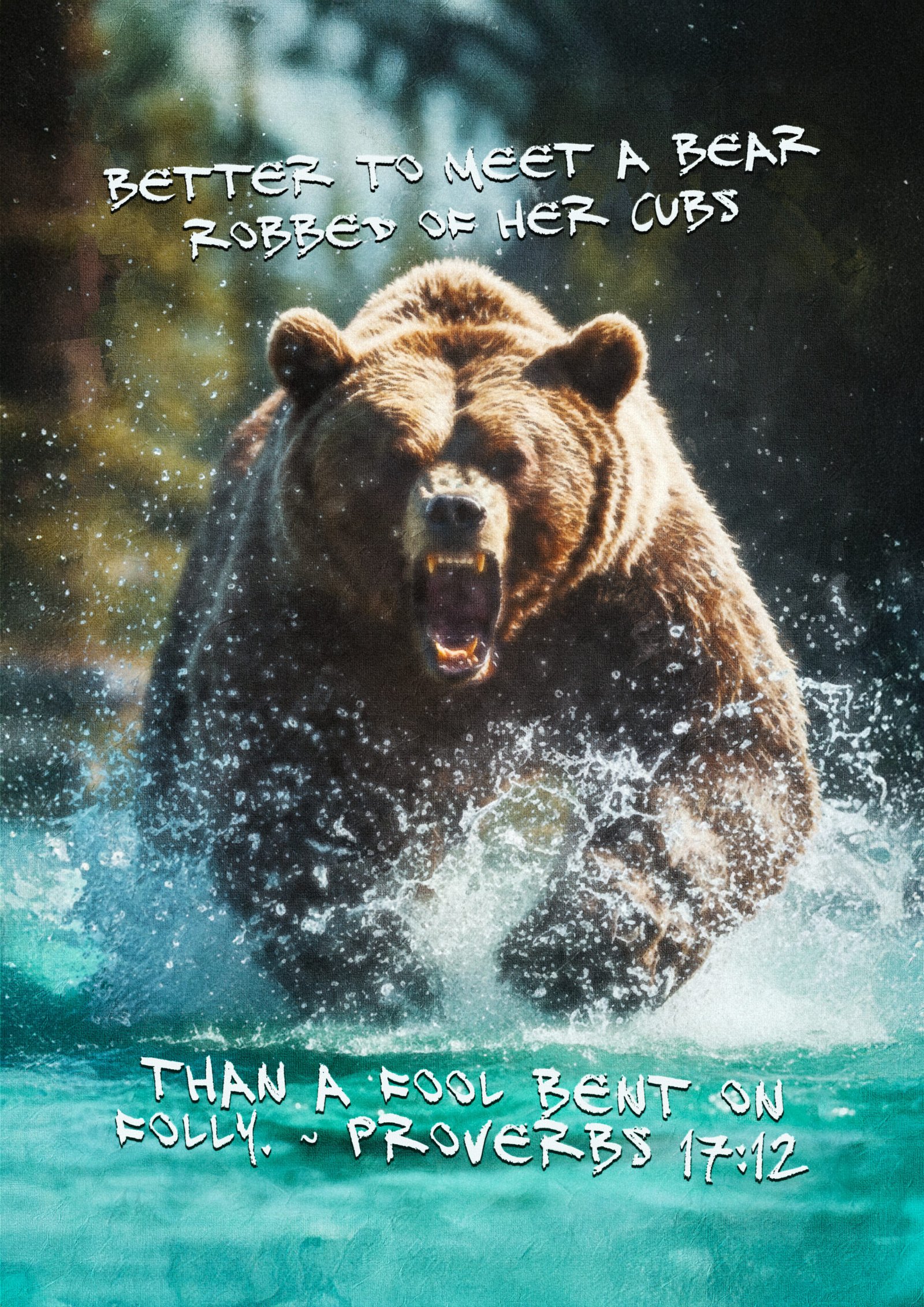 Christian Bible Verse Boys Room Vintage Wall Art Print Home & Office Décor "Better to Meet a Bear" Proverbs 17:12 (Digital Download) - Image 3