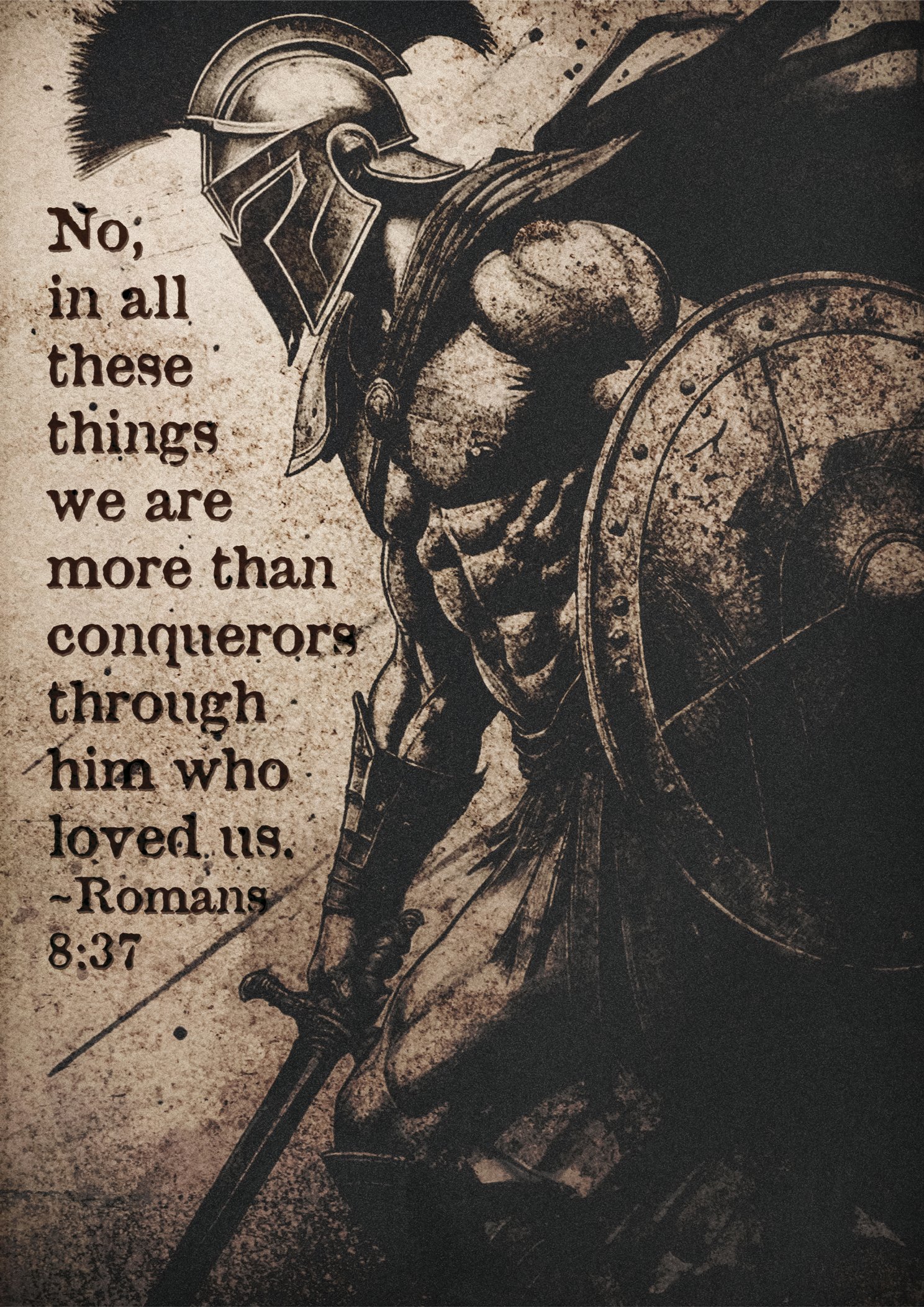 Romans 8:37 Bible Verse Art Conqueror Spartan Warrior Digital Print Instant Download Moody Vintage Christian Wall Art for Men - Image 5