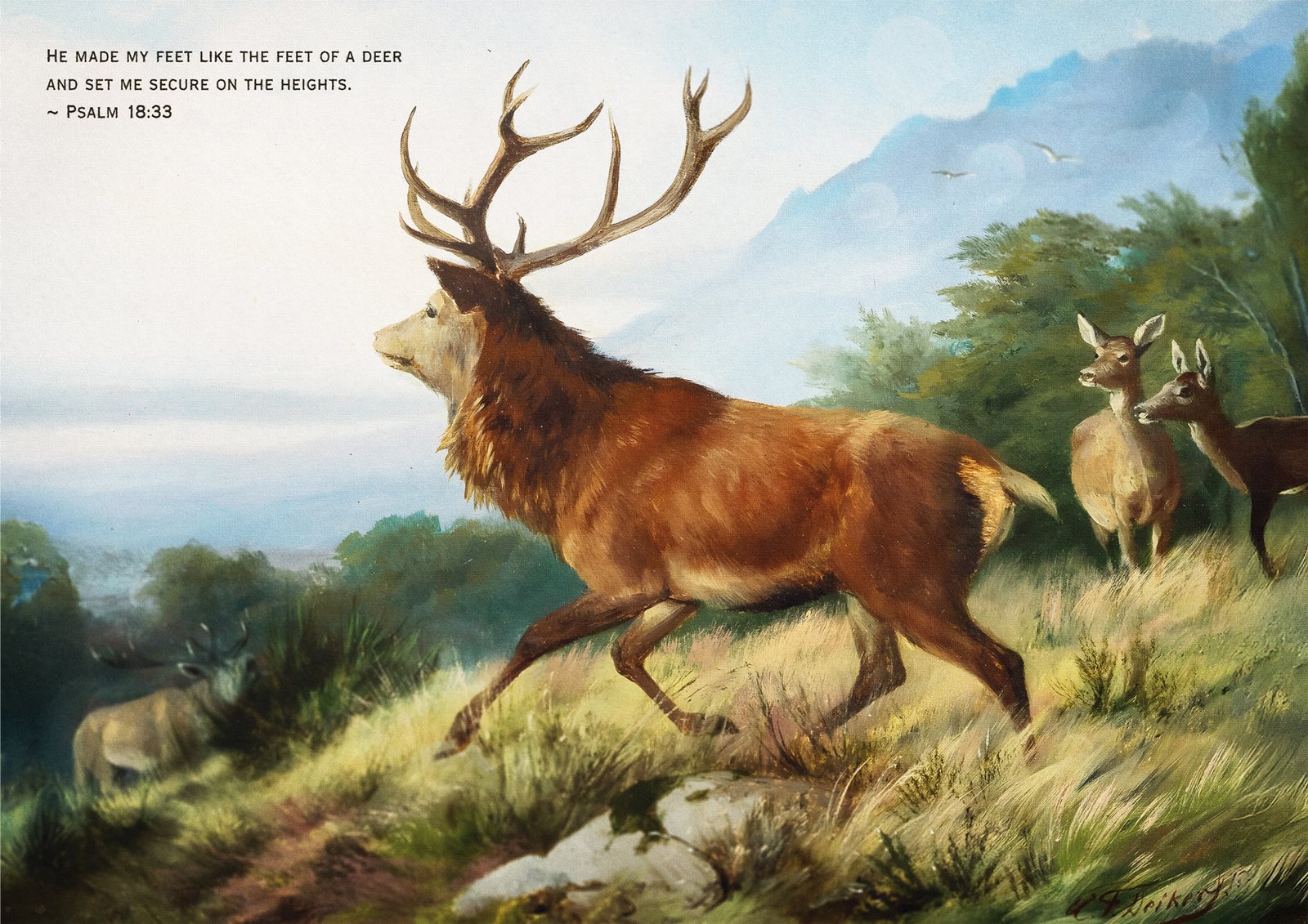 Psalm 18:33 Vintage Digital Art Print He Makes My Feet Like a Deer Christian Wall Art Painting by Deiker Carl Friedrich - Image 4
