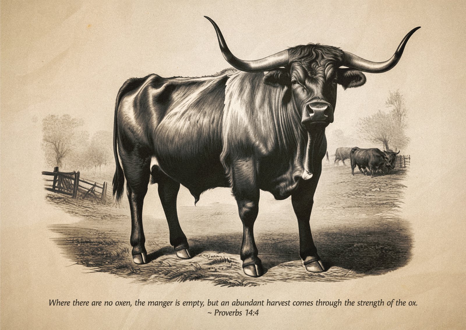 Proverbs 14:4 Vintage Oxen Sketch Christian Wall Art "Strength of an Ox” Digital Art Print Farmhouse Wall Art Rustic Christian Decor - Image 4