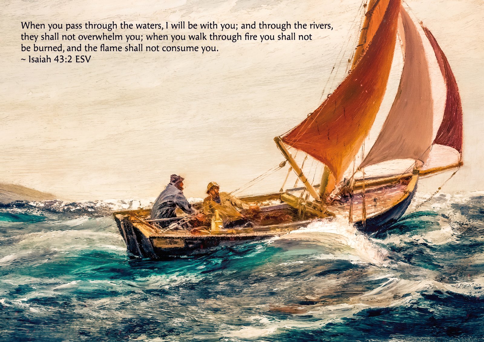 Isaiah 43:2 Christian Wall Art Bible Verse Art Vintage Fishing Boat Digital Print Christian Wall Decor for Men - Image 4