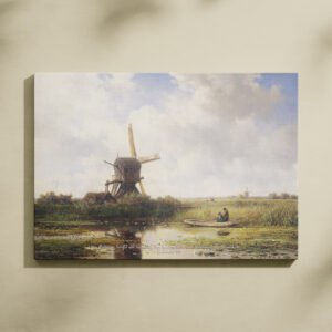 Alternative view of Ecclesiastes 4:6 Vintage Windmill & Fishing Boat DIGITAL Art Print Christian Wall Art In't Gein near Abcoude by Willem Roelofs