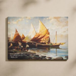 Matthew 4:19 “Fishers of Men”  Christian Wall Art Bible Verse Art Vintage Fishing Boats Print Christian Wall Decor