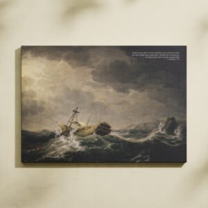 Alternative view of 1 Timothy 1:19  Christian Wall Art  Nautical Print Vintage Sailing Ship Wall Art Ship Wrecked on a Rocky Coast by Charles Brooking