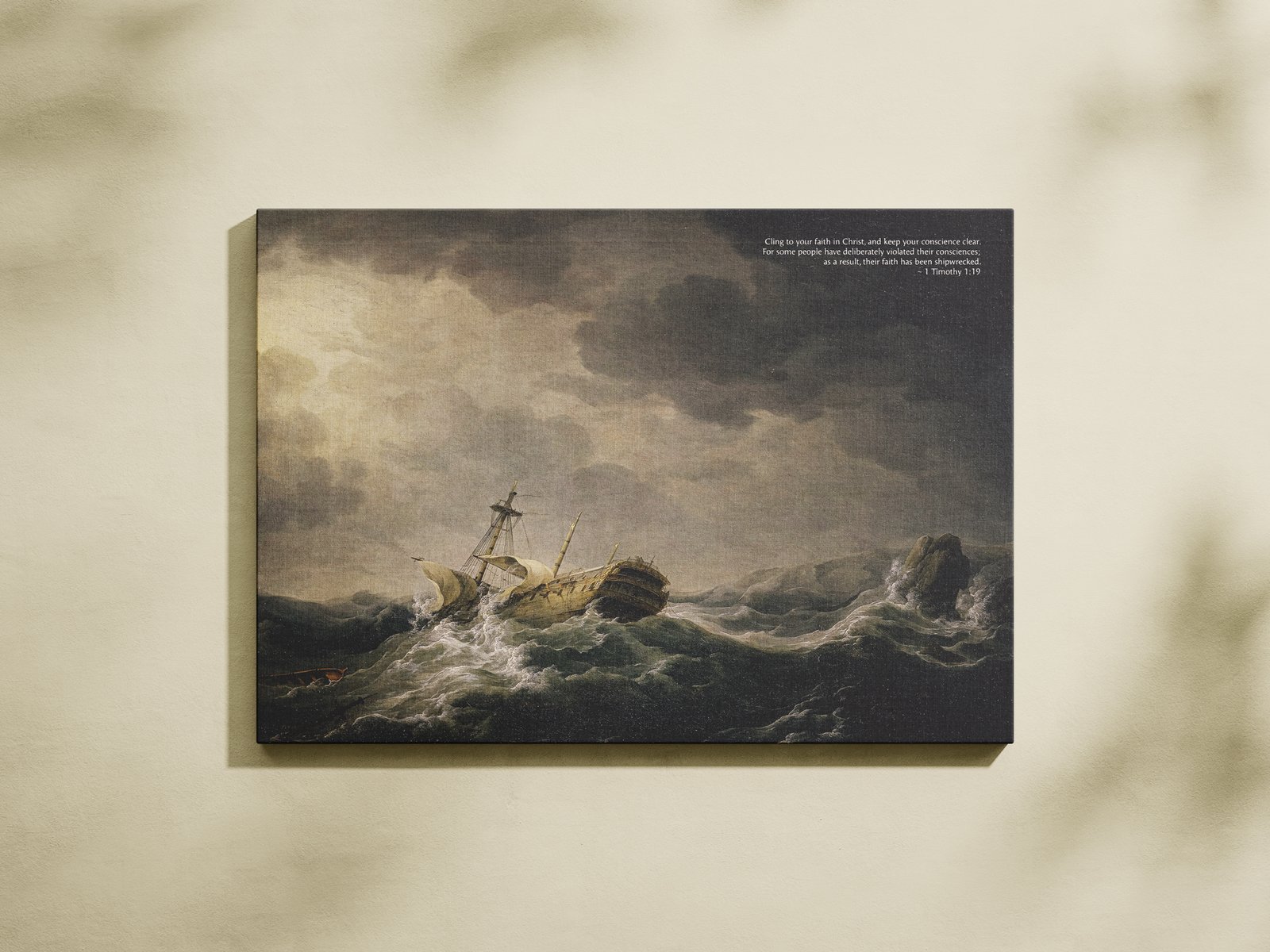 1 Timothy 1:19 Christian Wall Art Nautical Print Vintage Sailing Ship Wall Art Ship Wrecked on a Rocky Coast by Charles Brooking - Image 2