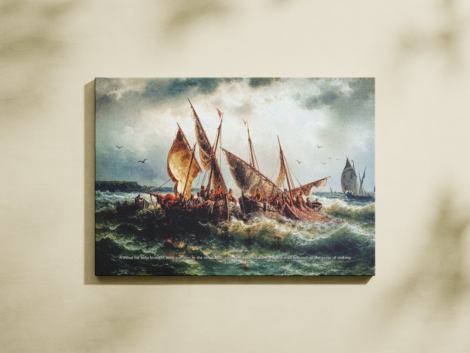Luke 5:7 "Breaking Nets" Christian Wall Art Bible Verse Art Vintage Fishing Boats Christian Wall Decor for Men - Image 2