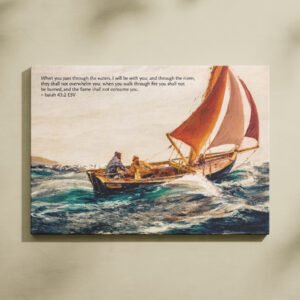 Alternative view of Isaiah 43:2  Christian Wall Art  Bible Verse Art Vintage Fishing Boat Digital Print Christian Wall Decor for Men