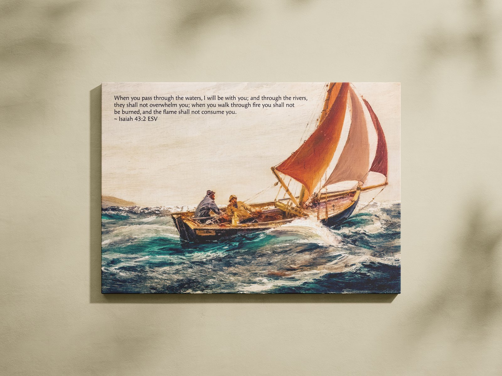 Isaiah 43:2 Christian Wall Art Bible Verse Art Vintage Fishing Boat Digital Print Christian Wall Decor for Men - Image 2