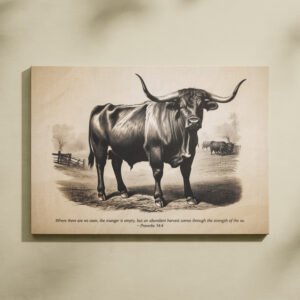 Alternative view of Proverbs 14:4 Vintage Oxen Sketch Christian Wall Art "Strength of an Ox” Digital Art Print Farmhouse Wall Art Rustic Christian Decor