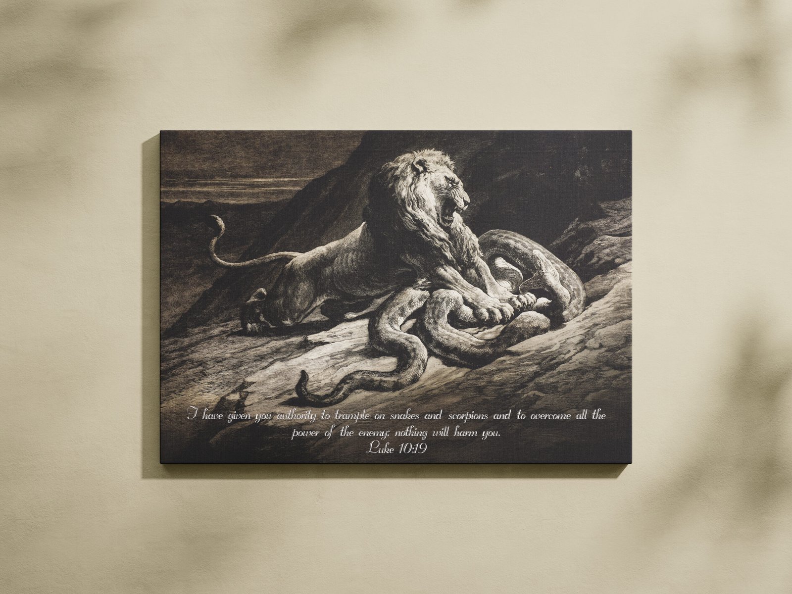 Luke 10:19 Bible Verse Art Print Originally Lion Attacking A Large Python Snake by Herbert Thomas Dicksee Vintage Christian Wall Art - Image 5