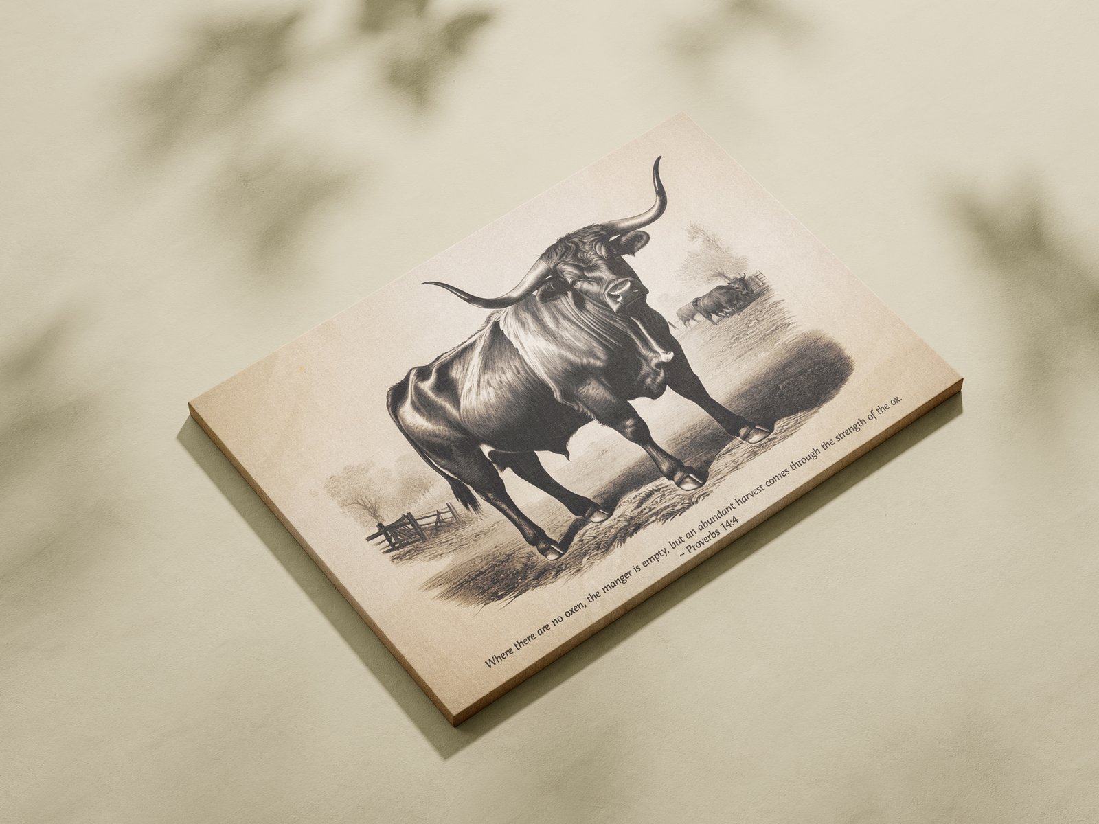 Proverbs 14:4 Vintage Oxen Sketch Christian Wall Art "Strength of an Ox” Digital Art Print Farmhouse Wall Art Rustic Christian Decor - Image 3