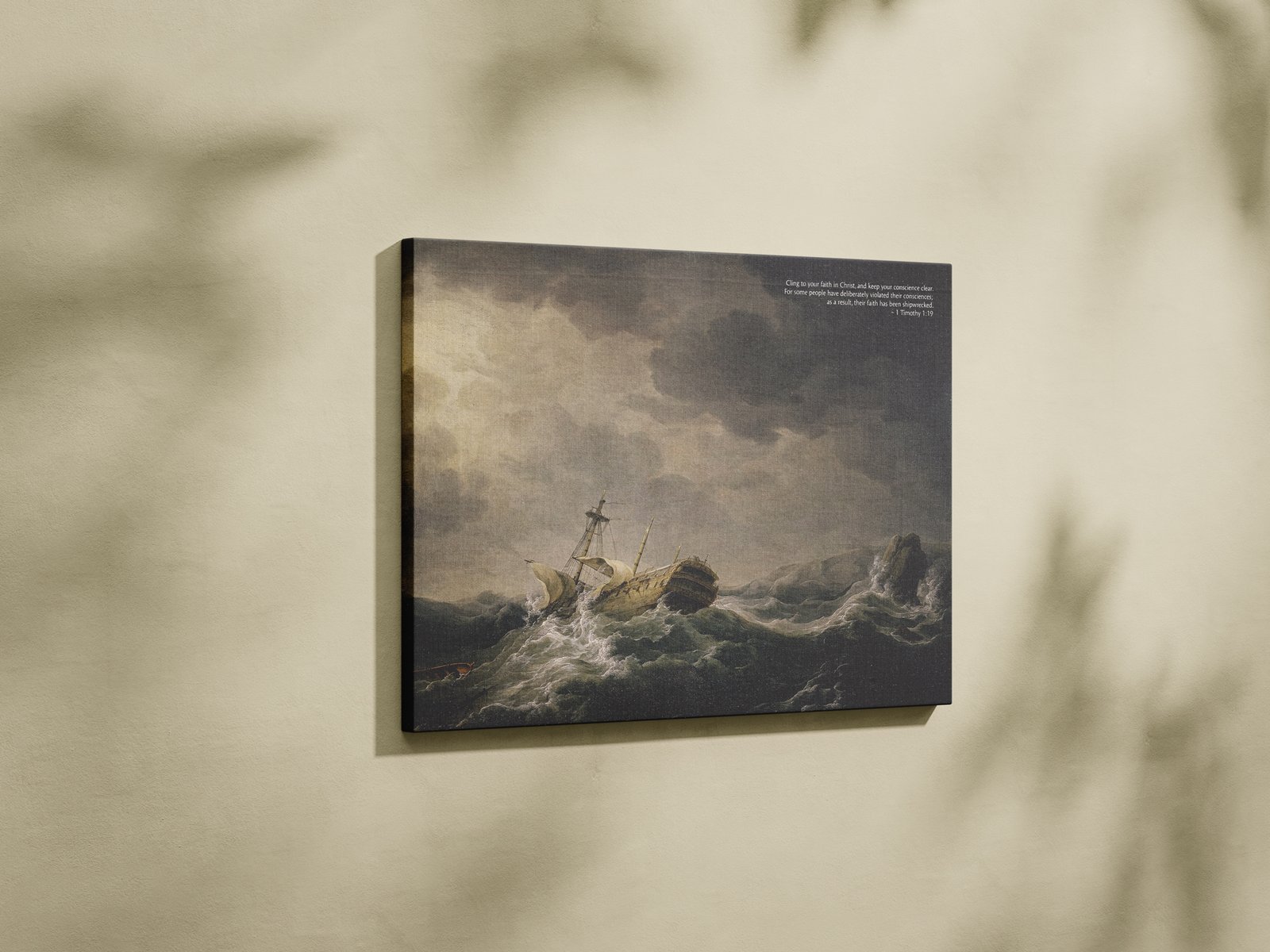 1 Timothy 1:19 Christian Wall Art Nautical Print Vintage Sailing Ship Wall Art Ship Wrecked on a Rocky Coast by Charles Brooking - Image 3