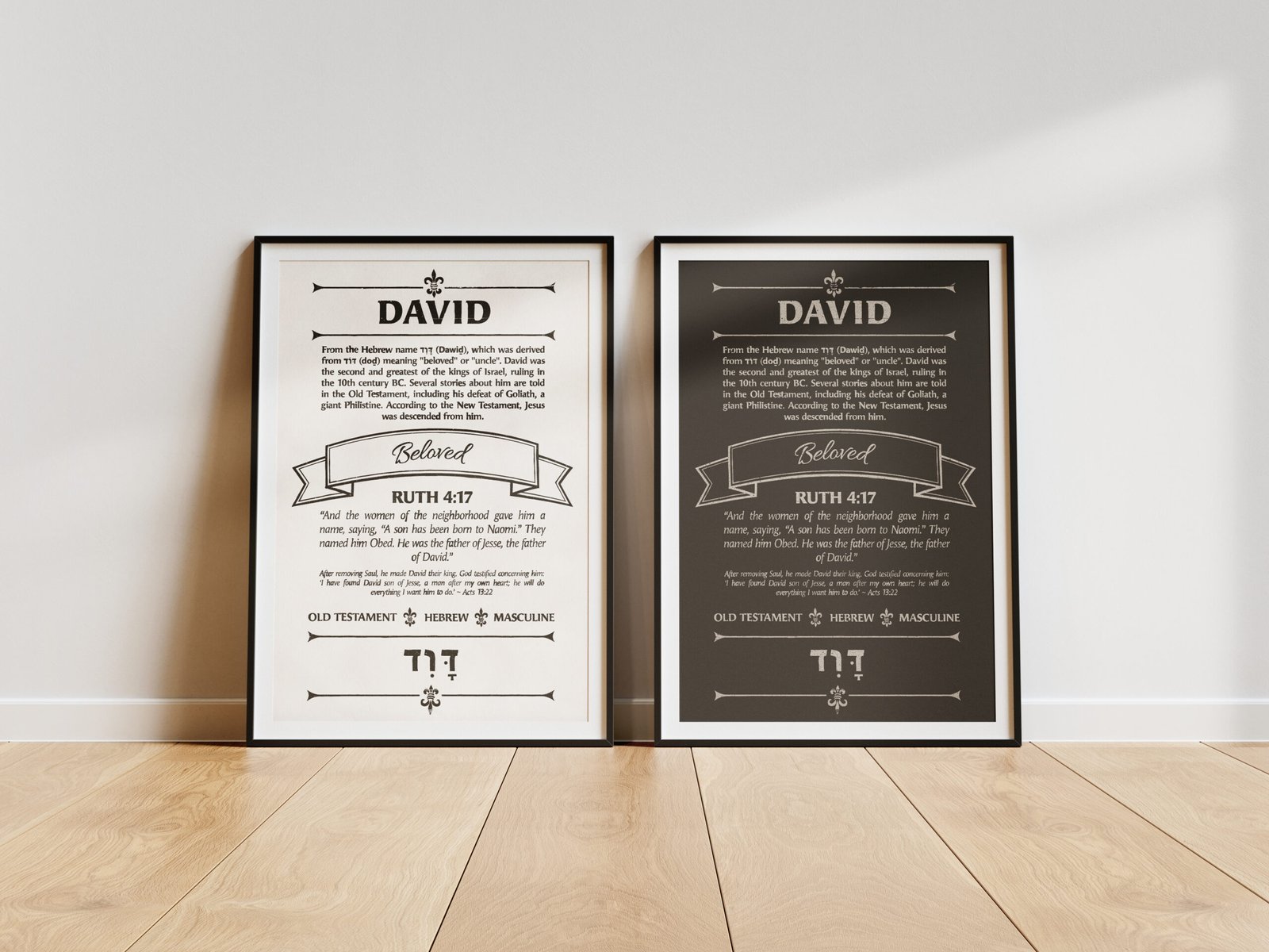 David Name Definition Print: Vintage Biblical Typography Christian Wall Art (Digital Download Bundle)