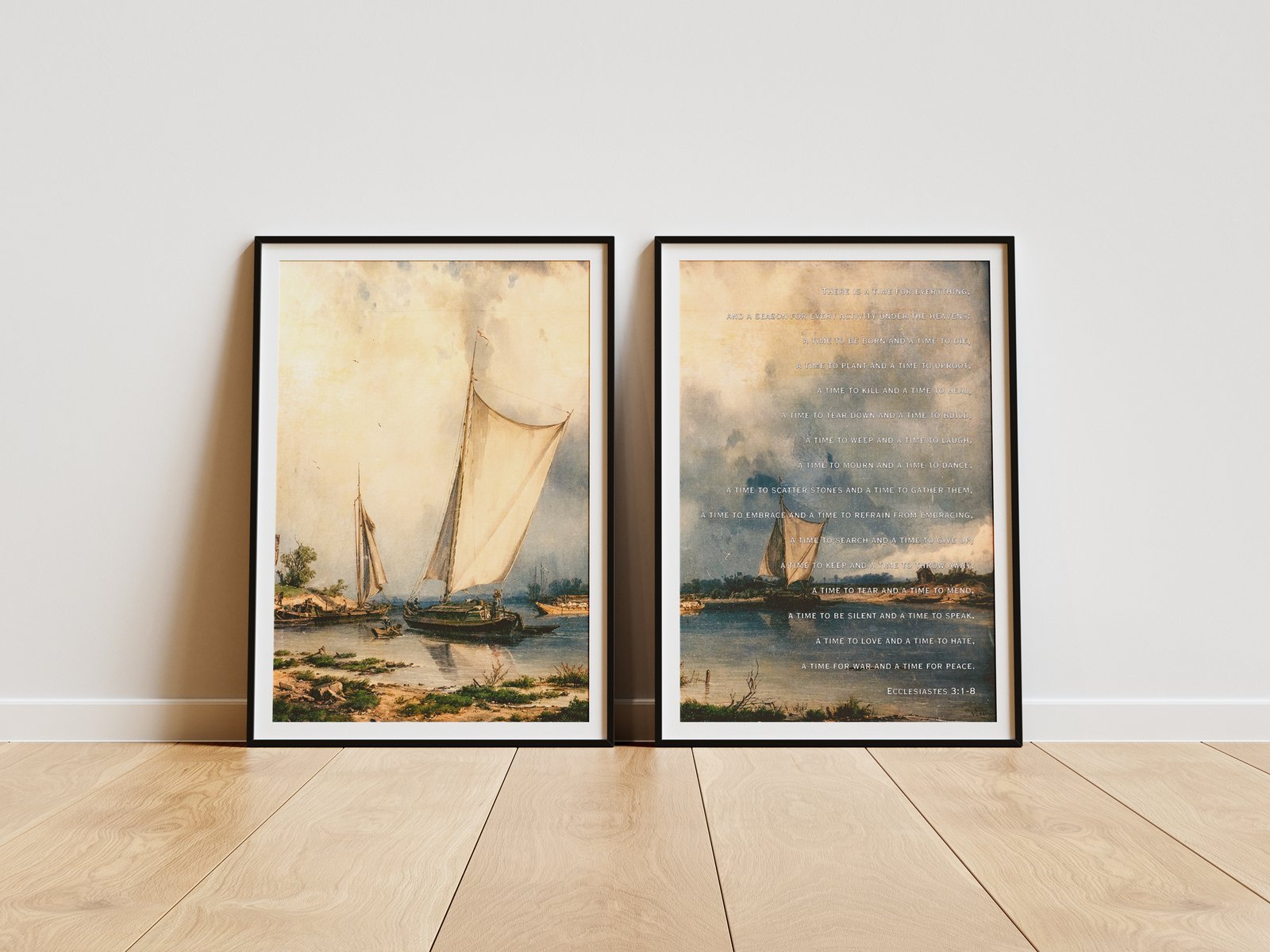 Ecclesiastes 3:1-8 Christian Wall Art Moody Vintage Sailing Boat Digital Art Print Bible Verse Decor Bundle Deal