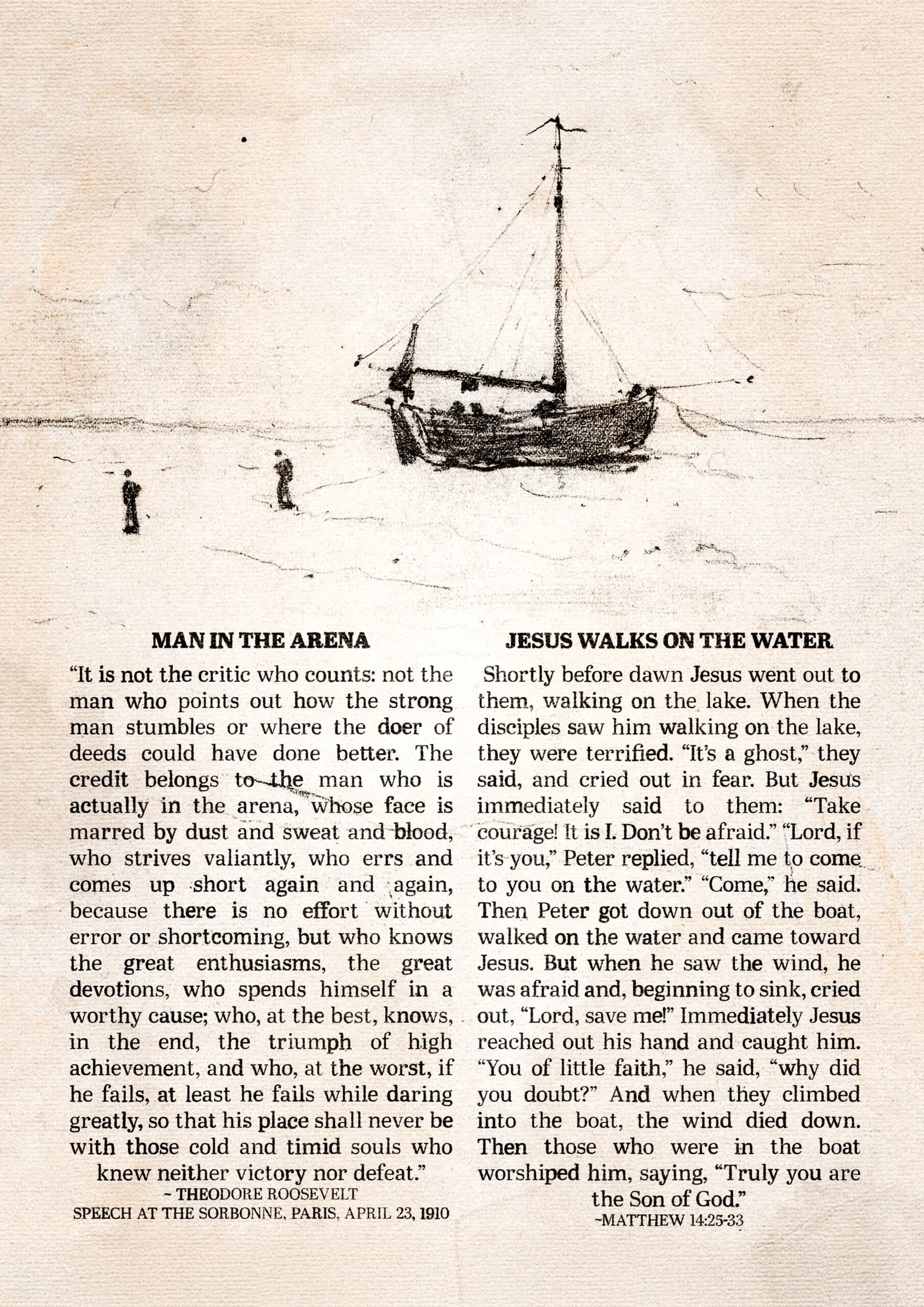 Matthew 14:25–33 Scripture Wall Art Peter Walking on Water Christian Wall Art combined with Man in the Arena Theodore Roosevelt Print - Image 6