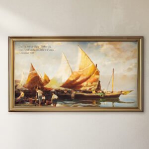 Alternative view of Matthew 4:19 Bible Verse Samsung Frame TV Art Vintage Sailboats Digital Art Print Nautical Design for Frame TVs