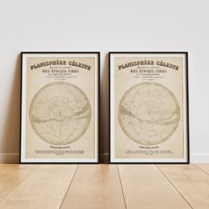Psalms 19:1-4  Christian Wall Art Men’s Wall Decor Vintage Star Chart Northern & Southern Hemisphere Celestial Map Twin Bundle Deal