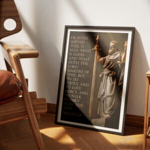 Alternative view of KJV EDITION Micah 6:8 Bible Verse Art Print Blindfolded Man of Justice Moody Vintage Christian Wall Art for Men Digital Download