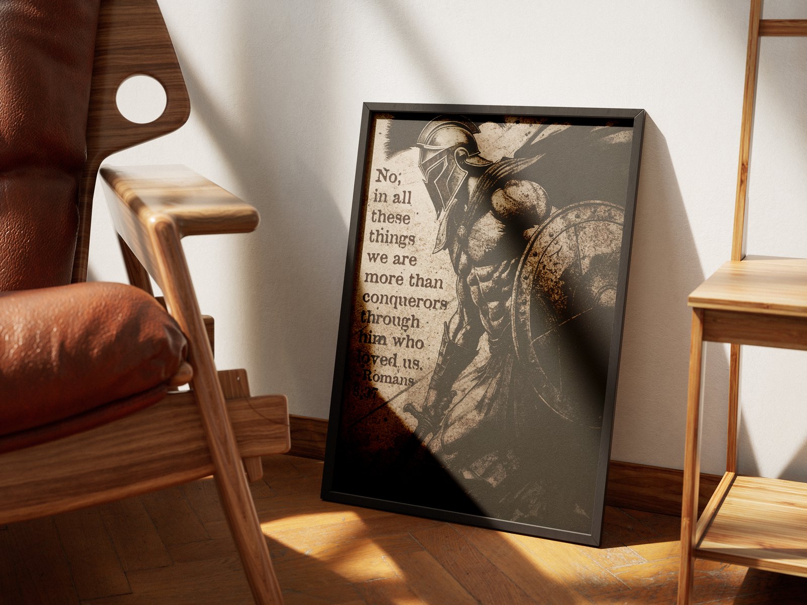 Romans 8:37 Bible Verse Art Conqueror Spartan Warrior Digital Print Instant Download Moody Vintage Christian Wall Art for Men - Image 4