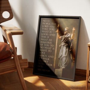 Alternative view of Micah 6:8 Bible Verse Blindfolded Man of Justice Print (Digital Download)