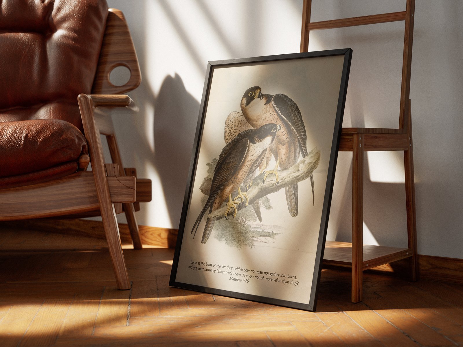 Matthew 6:26 “Look at the Birds” Vintage Falcon Digital Art Print Christian Wall Art for Men Shaheen Falcon by John Gould - Image 4