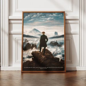 Matthew 7:8 Scripture Wanderer above the Sea of Fog by Caspar David Friedrich Vintage Bible Verse Art Moody Christian Wall Decor