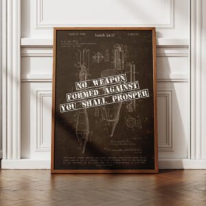 Isaiah 54:17 No Weapon Bible Verse Rocket Launcher Patent Sketch Digital Print Instant Download Moody Vintage Christian Wall Art