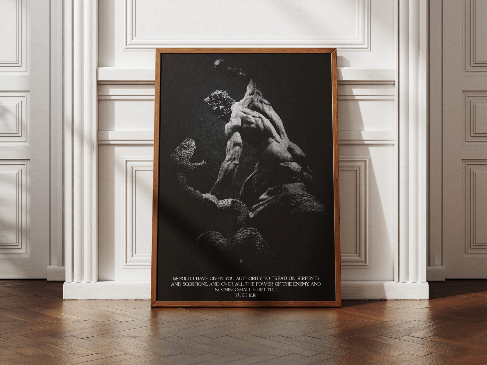 Luke 10:19 Bible Verse Art Print Originally Hercules fighting Achelous as a snake Vintage Grunge Masculine Christian Wall Art - Image 2
