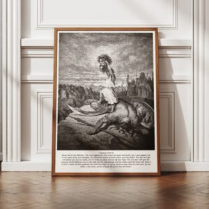 David and Goliath Print: Gustave Doré Vintage Etching Christian Wall Art (Digital Download)