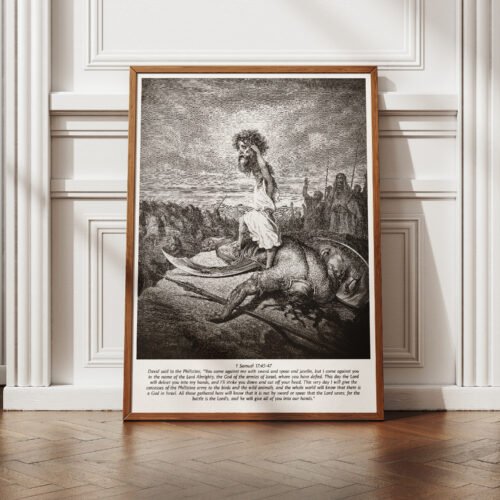 David and Goliath Print: Gustave Doré Vintage Etching Christian Wall Art (Digital Download)