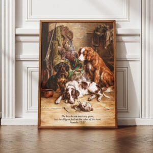 Proverbs 12:27 Christian Wall Art Bible Verse Hunting Dogs and Pheasant Vintage Hunting Artwork Digital Print