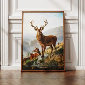 Psalm 42:1 Christian Wall Art Vintage Stag Print Digital Scripture Wall Print Vintage Decor for Men Royal Stag by Carl Friedrich Deiker