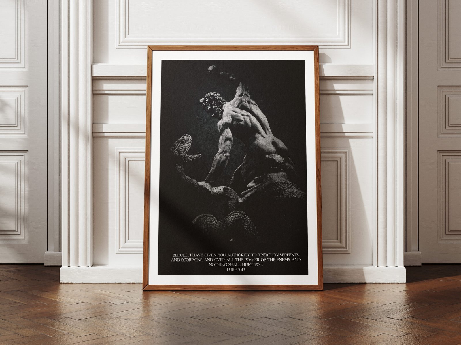 Luke 10:19 Bible Verse Art Print Originally Hercules fighting Achelous as a snake Vintage Grunge Masculine Christian Wall Art