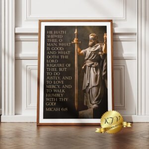KJV EDITION Micah 6:8 Bible Verse Art Print Blindfolded Man of Justice Moody Vintage Christian Wall Art for Men Digital Download