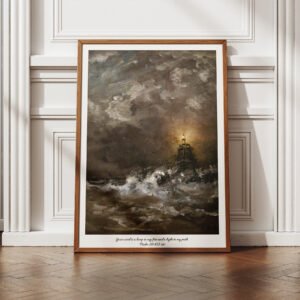 Bible Verse Psalms 119:105 Christian Wall Art Nautical Print Vintage Lighthouse Wall Art - Border Matte