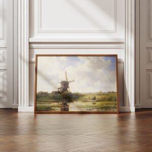 Ecclesiastes 4:6 Vintage Windmill & Fishing Boat DIGITAL Art Print Christian Wall Art In't Gein near Abcoude by Willem Roelofs